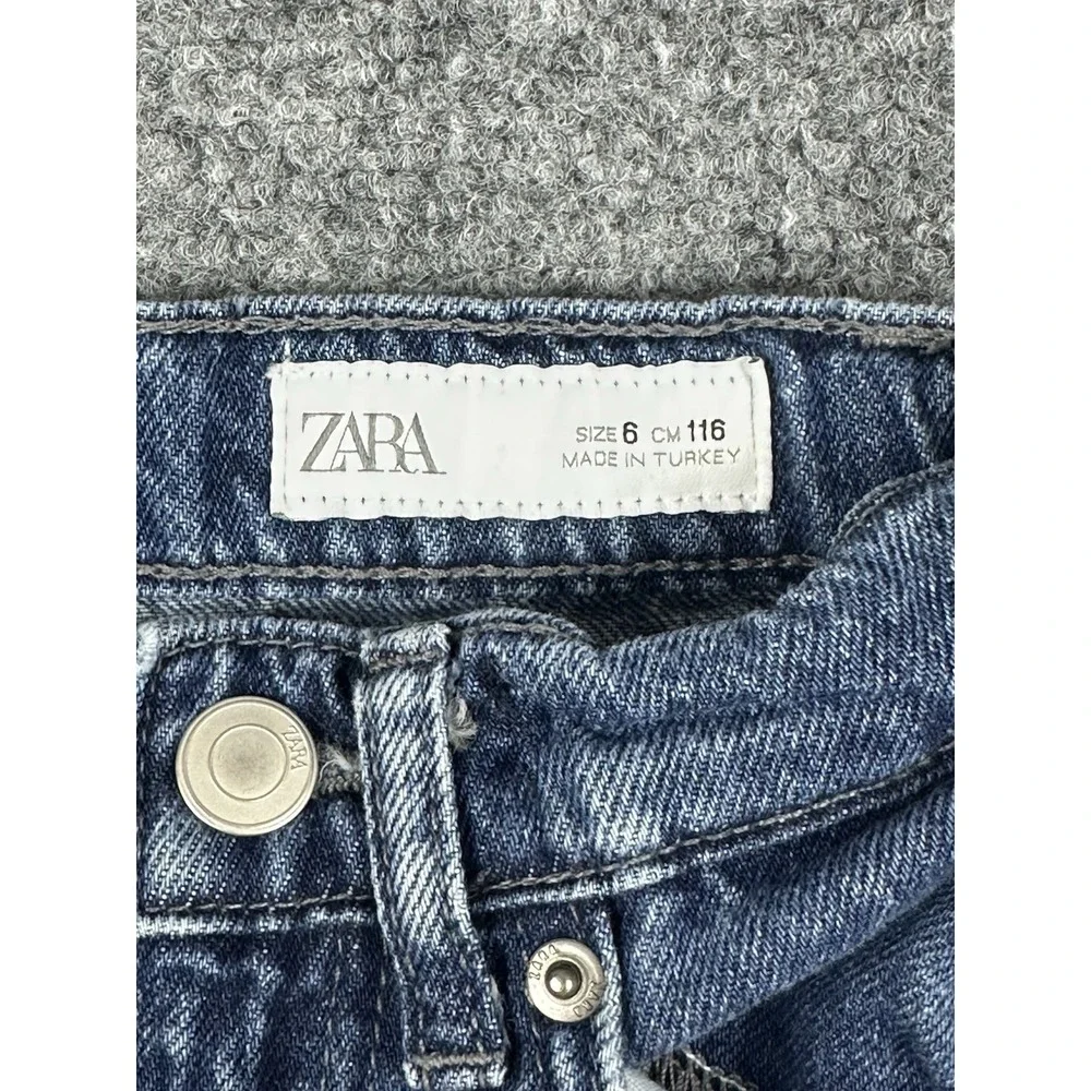 Zara Kids Blue Denim Multi-Pocket Cargo Jeans Size 6 Streetwear Y2K